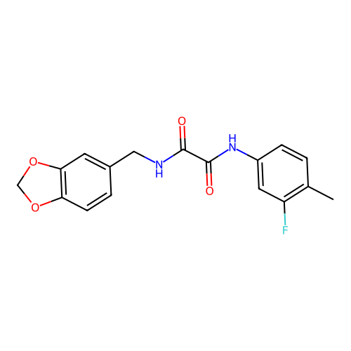 N-(1,3-benzodioxol-5-ylmethyl)-N'-(3-fluoro-4-methylphenyl)oxamide structure