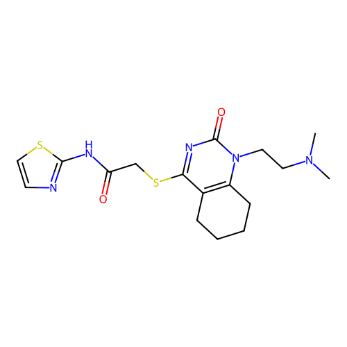 2-({1-[2-(dimethylamino)ethyl]-2-oxo-1,2,5,6,7,8-hexahydroquinazolin-4-yl}sulfanyl)-N-(1,3-thiazol-2-yl)acetamide structure