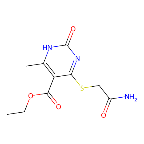 ethyl 4-(2-amino-2-oxoethyl)sulfanyl-6-methyl-2-oxo-1H-pyrimidine-5-carboxylate structure