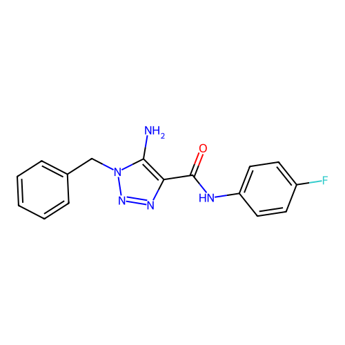 5-amino-1-benzyl-N-(4-fluorophenyl)-1H-1,2,3-triazole-4-carboxamide structure