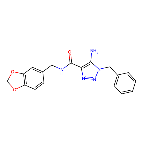 5-amino-N-(1,3-benzodioxol-5-ylmethyl)-1-benzyltriazole-4-carboxamide structure