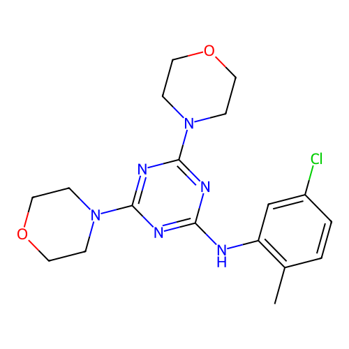 N-(5-chloro-2-methylphenyl)-4,6-dimorpholino-1,3,5-triazin-2-amine structure