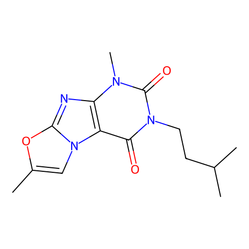 3-isopentyl-1,7-dimethyloxazolo[2,3-f]purine-2,4(1H,3H)-dione structure