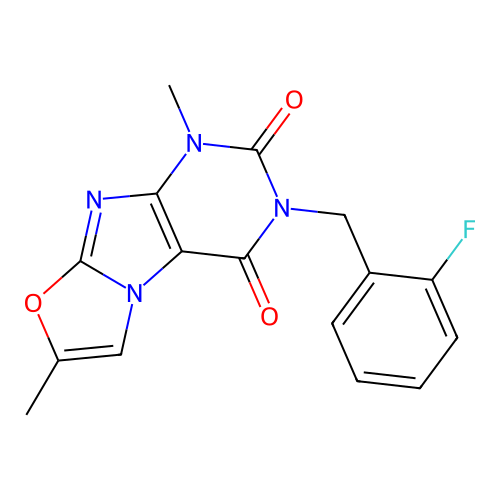 3-(2-fluorobenzyl)-1,7-dimethyloxazolo[2,3-f]purine-2,4(1H,3H)-dione structure