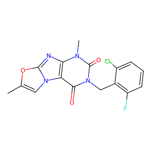 3-(2-chloro-6-fluorobenzyl)-1,7-dimethyloxazolo[2,3-f]purine-2,4(1H,3H)-dione structure