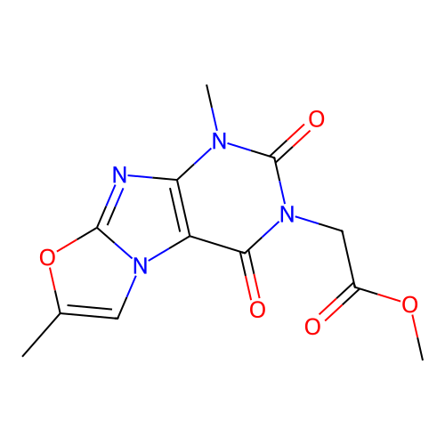 Methyl 2-(4,7-dimethyl-1,3-dioxopurino[8,7-b][1,3]oxazol-2-yl)acetate structure
