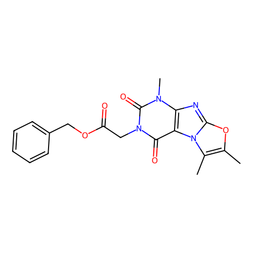Benzyl 2-(4,7,8-trimethyl-1,3-dioxopurino[8,7-b][1,3]oxazol-2-yl)acetate structure