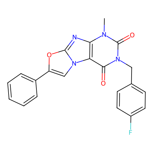 3-(4-fluorobenzyl)-1-methyl-7-phenyloxazolo[2,3-f]purine-2,4(1H,3H)-dione structure