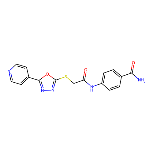 4-(2-((5-(Pyridin-4-yl)-1,3,4-oxadiazol-2-yl)thio)acetamido)benzamide structure