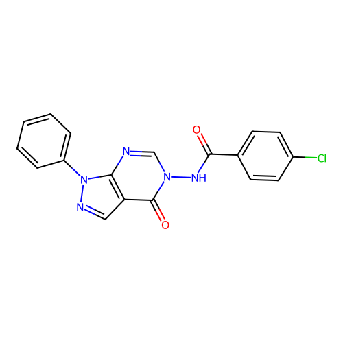 4-chloro-N-{4-oxo-1-phenyl-1H,4H,5H-pyrazolo[3,4-d]pyrimidin-5-yl}benzamide structure