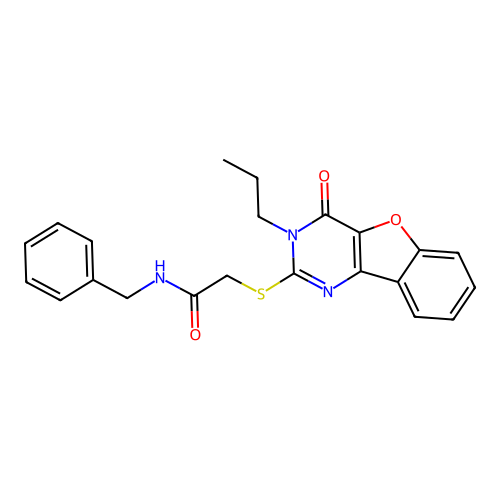 N-benzyl-2-[(4-oxo-3-propyl-[1]benzofuro[3,2-d]pyrimidin-2-yl)sulfanyl]acetamide structure