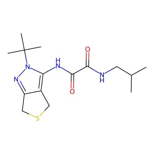 N'-(2-tert-butyl-4,6-dihydrothieno[3,4-c]pyrazol-3-yl)-N-(2-methylpropyl)oxamide structure