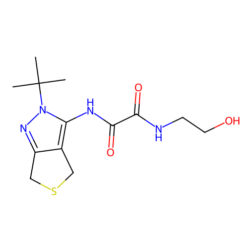 N'-(2-tert-butyl-4,6-dihydrothieno[3,4-c]pyrazol-3-yl)-N-(2-hydroxyethyl)oxamide structure
