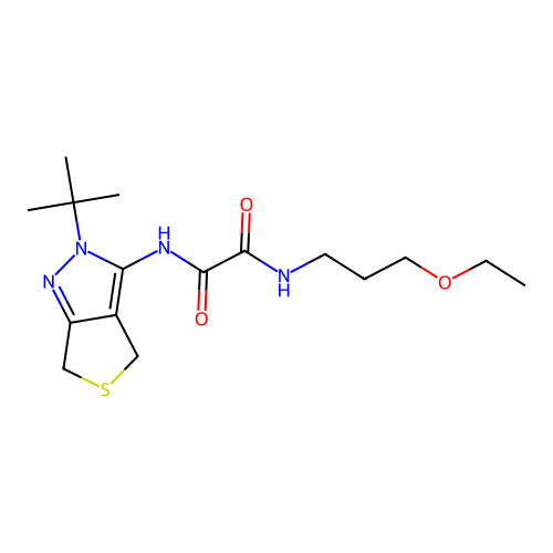 N'-(2-tert-butyl-4,6-dihydrothieno[3,4-c]pyrazol-3-yl)-N-(3-ethoxypropyl)oxamide structure