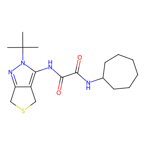 N'-(2-tert-butyl-4,6-dihydrothieno[3,4-c]pyrazol-3-yl)-N-cycloheptyloxamide structure