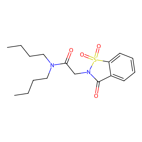 N,N-dibutyl-2-(1,1,3-trioxo-1,2-benzothiazol-2-yl)acetamide structure