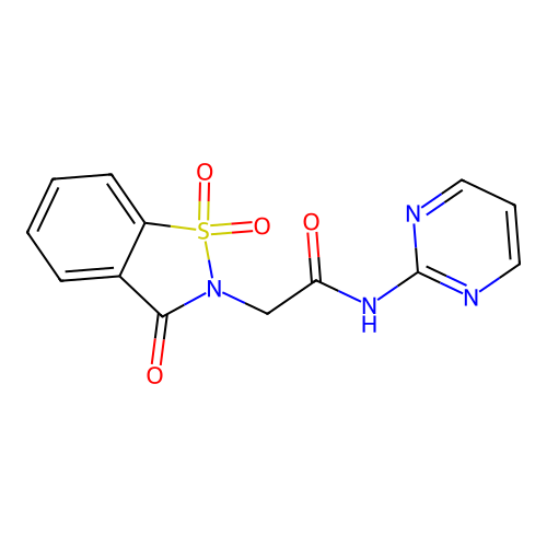 N-pyrimidin-2-yl-2-(1,1,3-trioxo-1,2-benzothiazol-2-yl)acetamide structure