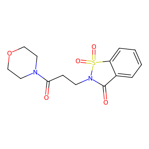 2-(3-morpholino-3-oxopropyl)benzo[d]isothiazol-3(2H)-one 1,1-dioxide structure