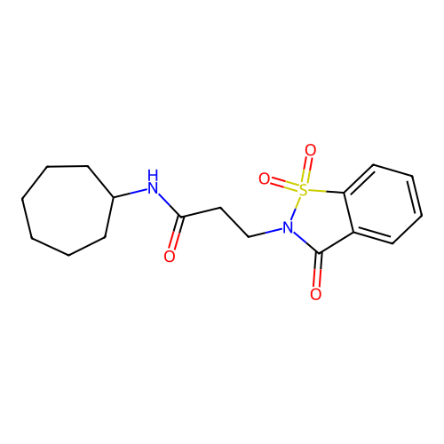 N-cycloheptyl-3-(1,1,3-trioxo-1,2-benzothiazol-2-yl)propanamide structure