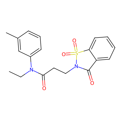 3-(1,1-dioxido-3-oxobenzo[d]isothiazol-2(3H)-yl)-N-ethyl-N-(m-tolyl)propanamide structure