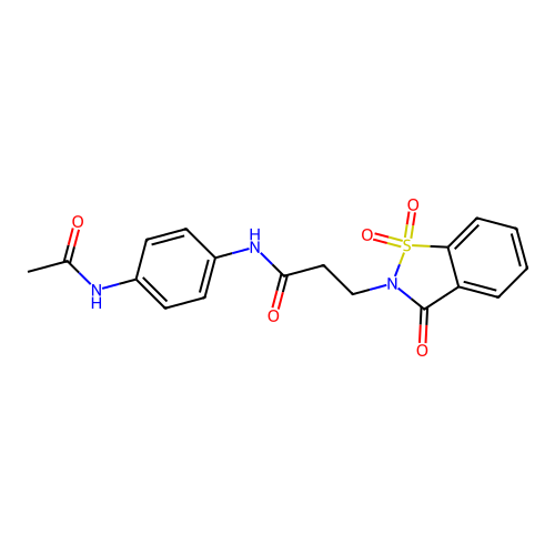 N-(4-acetamidophenyl)-3-(1,1,3-trioxo-1,2-benzothiazol-2-yl)propanamide structure
