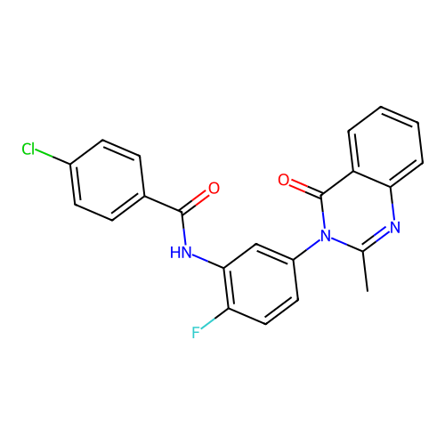 4-chloro-N-(2-fluoro-5-(2-methyl-4-oxoquinazolin-3(4H)-yl)phenyl)benzamide structure