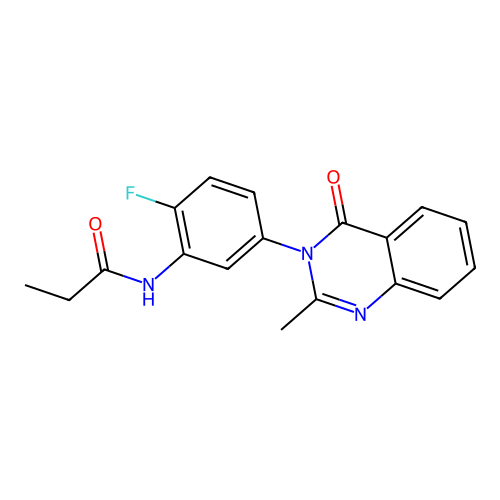 N-[2-fluoro-5-(2-methyl-4-oxo-3,4-dihydroquinazolin-3-yl)phenyl]propanamide structure