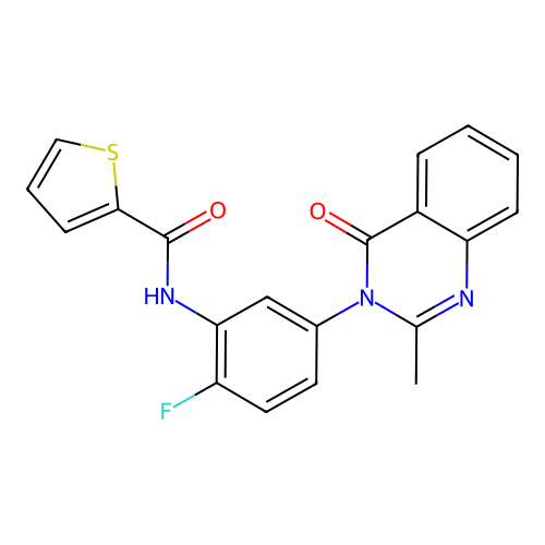 N-(2-fluoro-5-(2-methyl-4-oxoquinazolin-3(4H)-yl)phenyl)thiophene-2-carboxamide structure