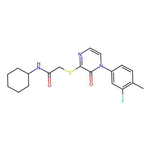 N-cyclohexyl-2-[4-(3-fluoro-4-methylphenyl)-3-oxopyrazin-2-yl]sulfanylacetamide structure