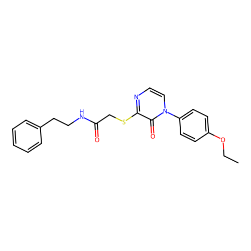 2-((4-(4-ethoxyphenyl)-3-oxo-3,4-dihydropyrazin-2-yl)thio)-N-phenethylacetamide structure