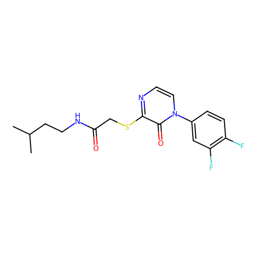 2-[4-(3,4-difluorophenyl)-3-oxopyrazin-2-yl]sulfanyl-N-(3-methylbutyl)acetamide structure