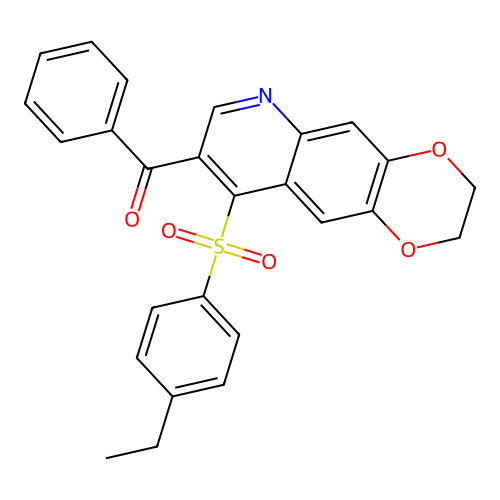 8-benzoyl-9-(4-ethylbenzenesulfonyl)-2H,3H-[1,4]dioxino[2,3-g]quinoline structure