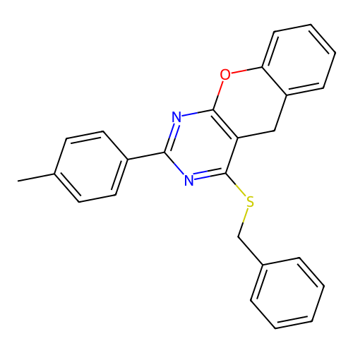 4-(benzylthio)-2-(p-tolyl)-5H-chromeno[2,3-d]pyrimidine structure