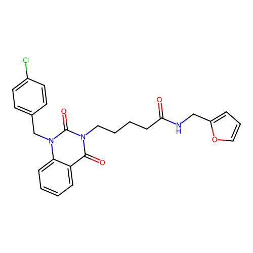 5-{1-[(4-chlorophenyl)methyl]-2,4-dioxo-1,2,3,4-tetrahydroquinazolin-3-yl}-N-[(furan-2-yl)methyl]pentanamide structure