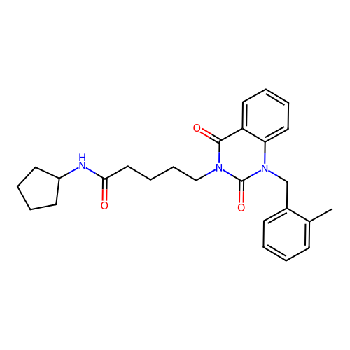 N-cyclopentyl-5-[1-[(2-methylphenyl)methyl]-2,4-dioxoquinazolin-3-yl]pentanamide structure