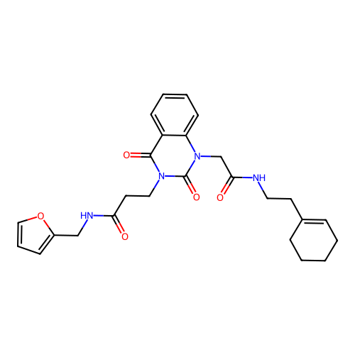 3-[1-({[2-(cyclohex-1-en-1-yl)ethyl]carbamoyl}methyl)-2,4-dioxo-1,2,3,4-tetrahydroquinazolin-3-yl]-N-[(furan-2-yl)methyl]propanamide structure