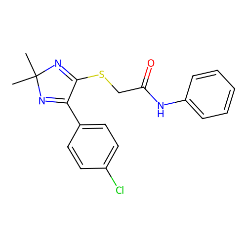 2-((5-(4-chlorophenyl)-2,2-dimethyl-2H-imidazol-4-yl)thio)-N-phenylacetamide structure