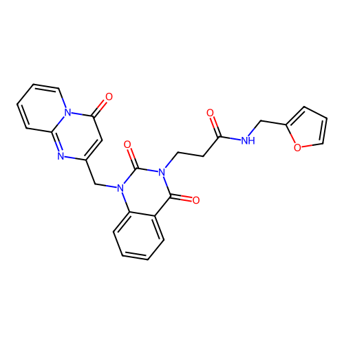 3-[2,4-dioxo-1-({4-oxo-4H-pyrido[1,2-a]pyrimidin-2-yl}methyl)-1,2,3,4-tetrahydroquinazolin-3-yl]-N-[(furan-2-yl)methyl]propanamide structure