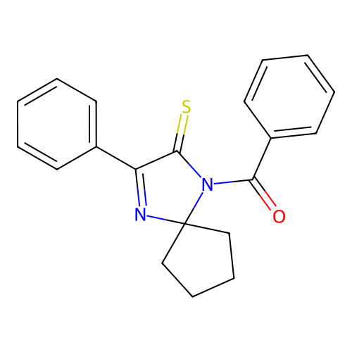 1-Benzoyl-3-phenyl-1,4-diazaspiro[4.4]non-3-ene-2-thione structure