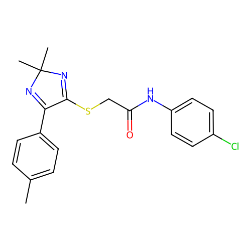 N-(4-chlorophenyl)-2-{[2,2-dimethyl-5-(4-methylphenyl)-2H-imidazol-4-yl]sulfanyl}acetamide structure