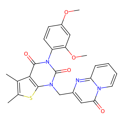 3-(2,4-dimethoxyphenyl)-5,6-dimethyl-1-({4-oxo-4H-pyrido[1,2-a]pyrimidin-2-yl}methyl)-1H,2H,3H,4H-thieno[2,3-d]pyrimidine-2,4-dione structure