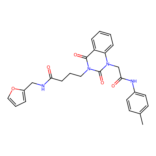 N-[(furan-2-yl)methyl]-4-(1-{[(4-methylphenyl)carbamoyl]methyl}-2,4-dioxo-1,2,3,4-tetrahydroquinazolin-3-yl)butanamide structure