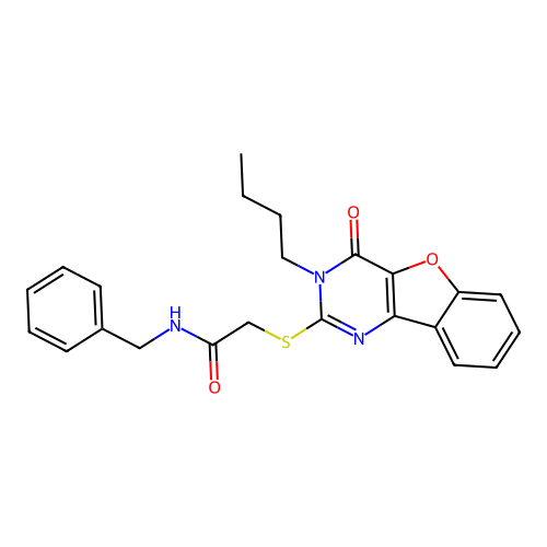N-benzyl-2-[(3-butyl-4-oxo-[1]benzofuro[3,2-d]pyrimidin-2-yl)sulfanyl]acetamide structure