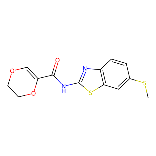 N-(6-(methylthio)benzo[d]thiazol-2-yl)-5,6-dihydro-1,4-dioxine-2-carboxamide structure