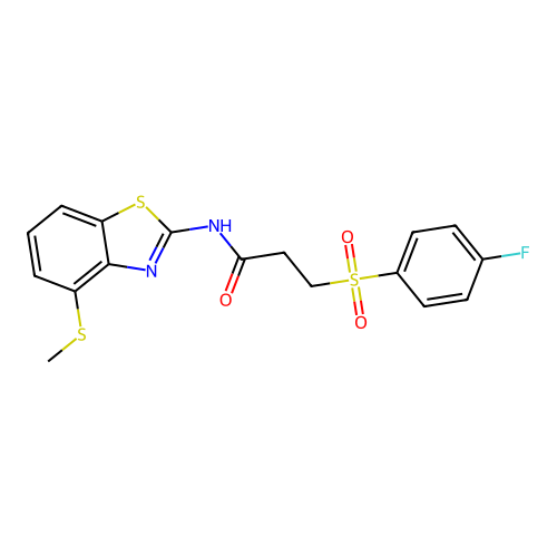 3-((4-fluorophenyl)sulfonyl)-N-(4-(methylthio)benzo[d]thiazol-2-yl)propanamide structure