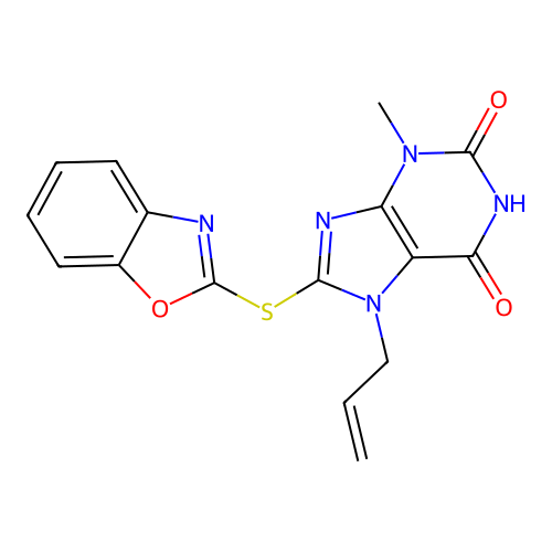 8-(1,3-Benzoxazol-2-ylsulfanyl)-3-methyl-7-prop-2-enylpurine-2,6-dione structure