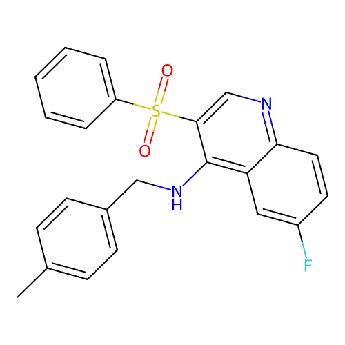 3-(benzenesulfonyl)-6-fluoro-N-[(4-methylphenyl)methyl]quinolin-4-amine structure
