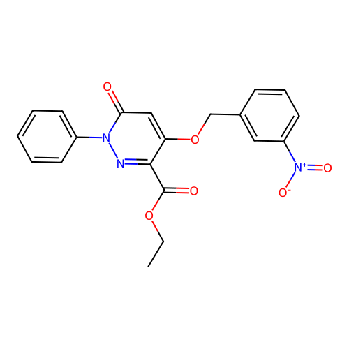 Ethyl 4-((3-nitrobenzyl)oxy)-6-oxo-1-phenyl-1,6-dihydropyridazine-3-carboxylate structure