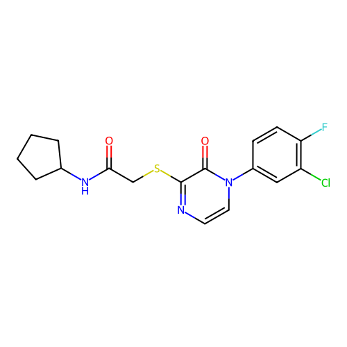 2-[4-(3-chloro-4-fluorophenyl)-3-oxopyrazin-2-yl]sulfanyl-N-cyclopentylacetamide structure