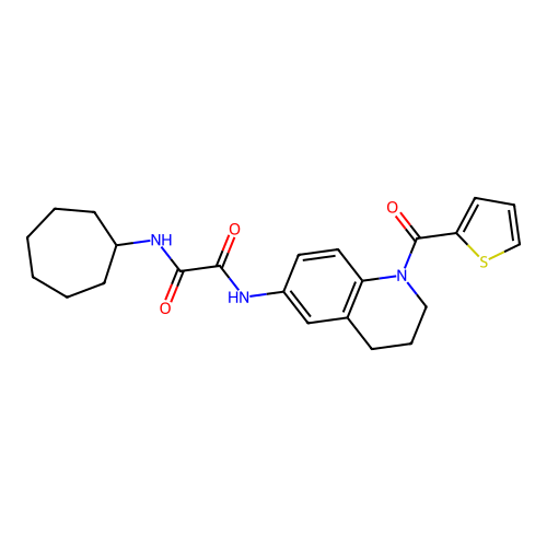 N-cycloheptyl-N'-[1-(thiophene-2-carbonyl)-3,4-dihydro-2H-quinolin-6-yl]oxamide structure